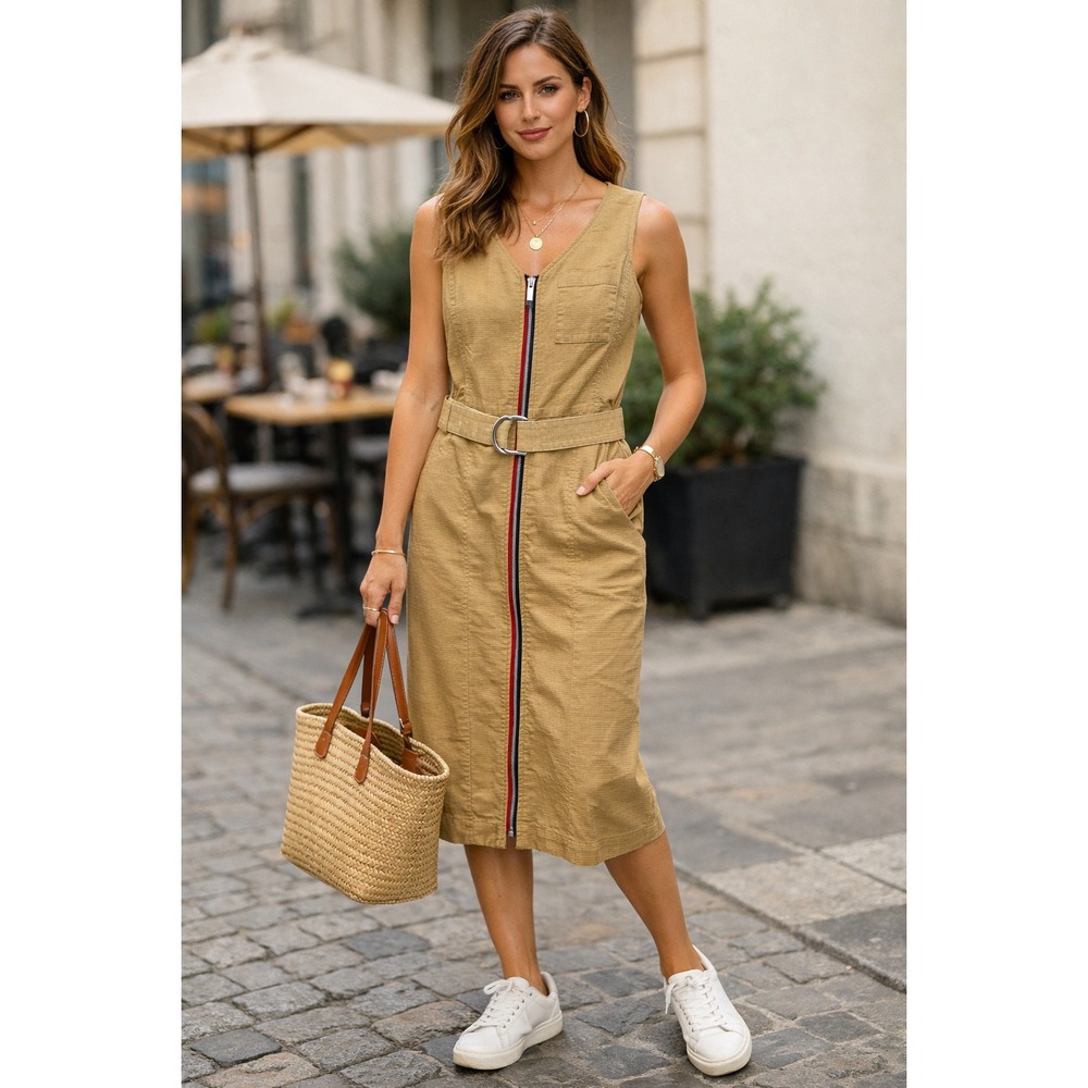 Tommy Hilfiger nude Khaki Utility Sleeveless Dress size 0 super cute
